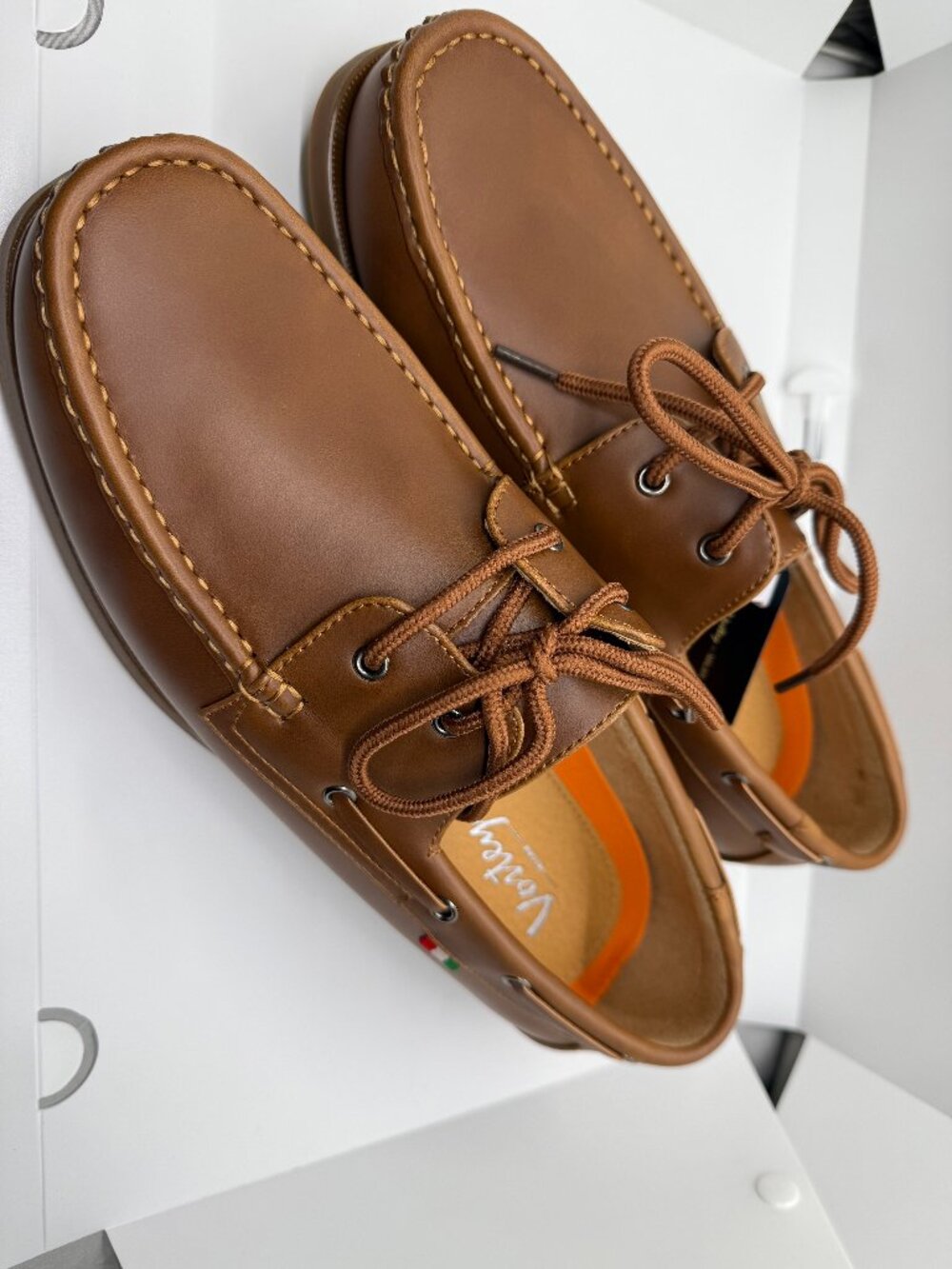 NWT w Box Vostey Mens Moccasin BMY822 Brown Size 11.5 Boat Shoes Lace Up Slip On